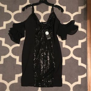 Black Cold Shoulder Sequin Dress